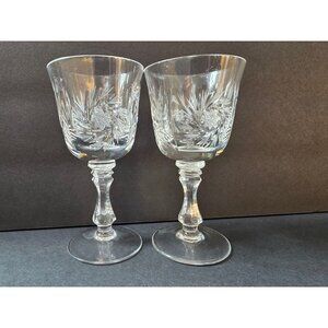 Vintage Crystal Cordial Glasses Set Of 2 With Starburst Etching